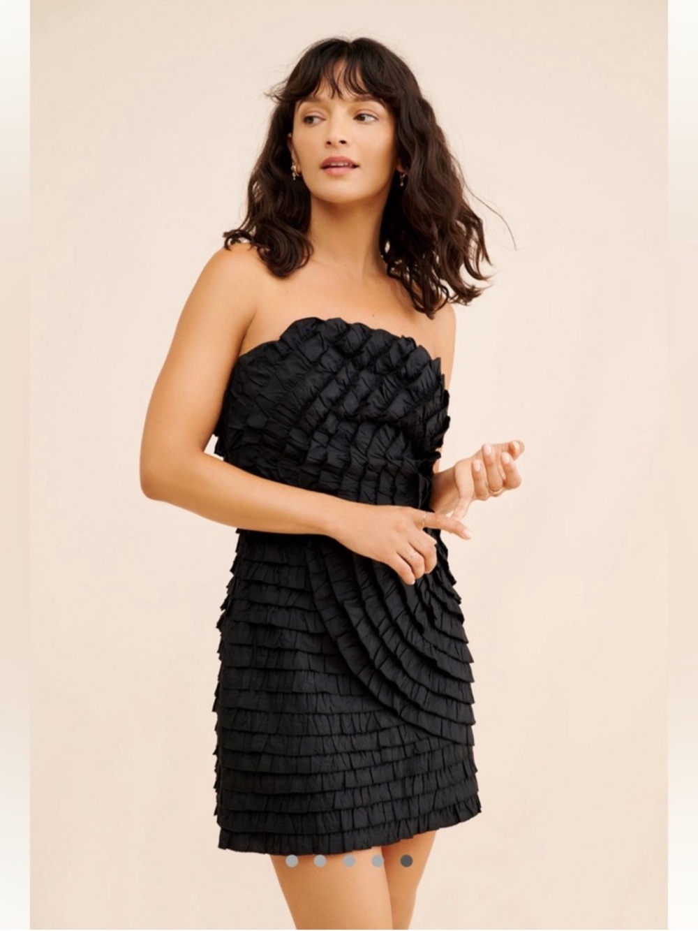 FARM Rio Black Strapless Ruffled Mini Dress